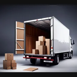 Delivery truck carrying packed lighting products